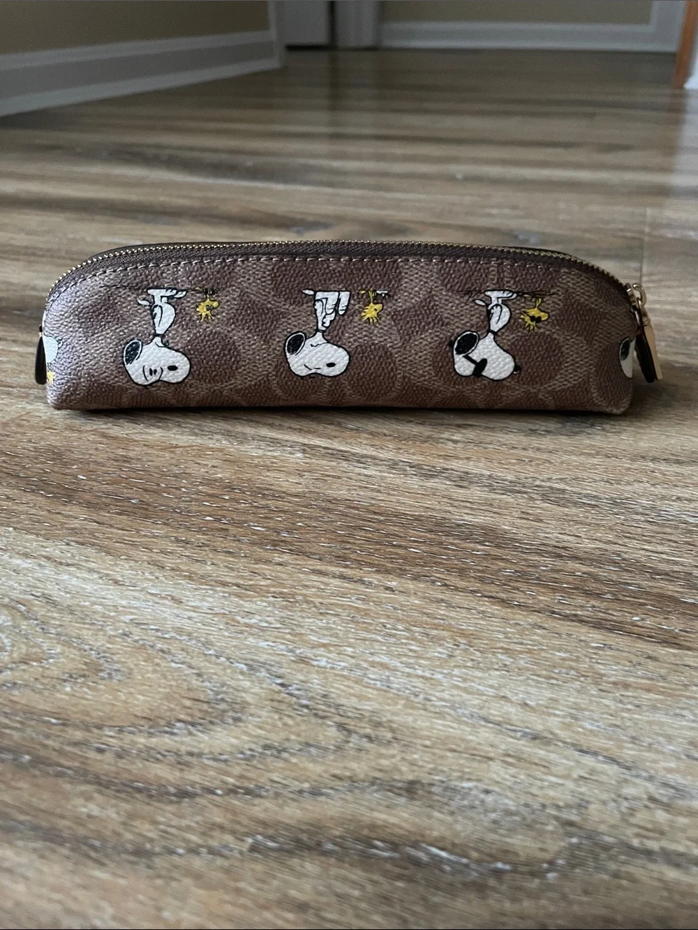 Coach x Peanuts Snoopy Signature Jacquard Canvas Pencil Case NWOT